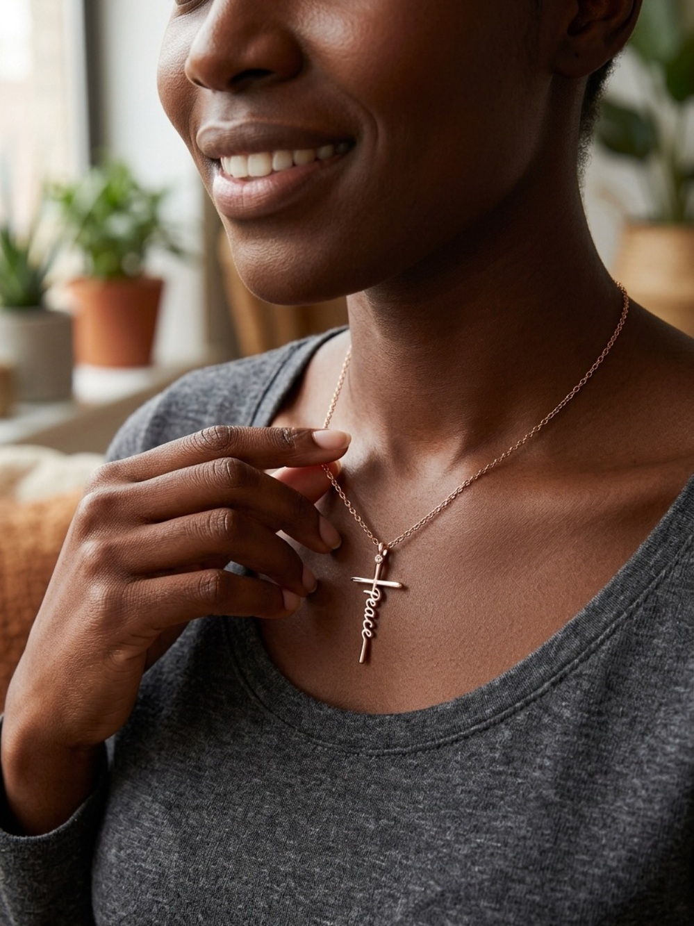 NWOT Rose Gold "Peace" Script Cross Necklace & John 14:27 Scripture Card Set